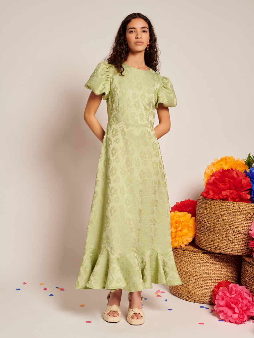 Olive Ruffle Midi Dress