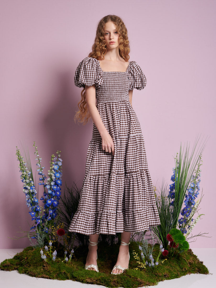 Pollen Gingham Midi Dress