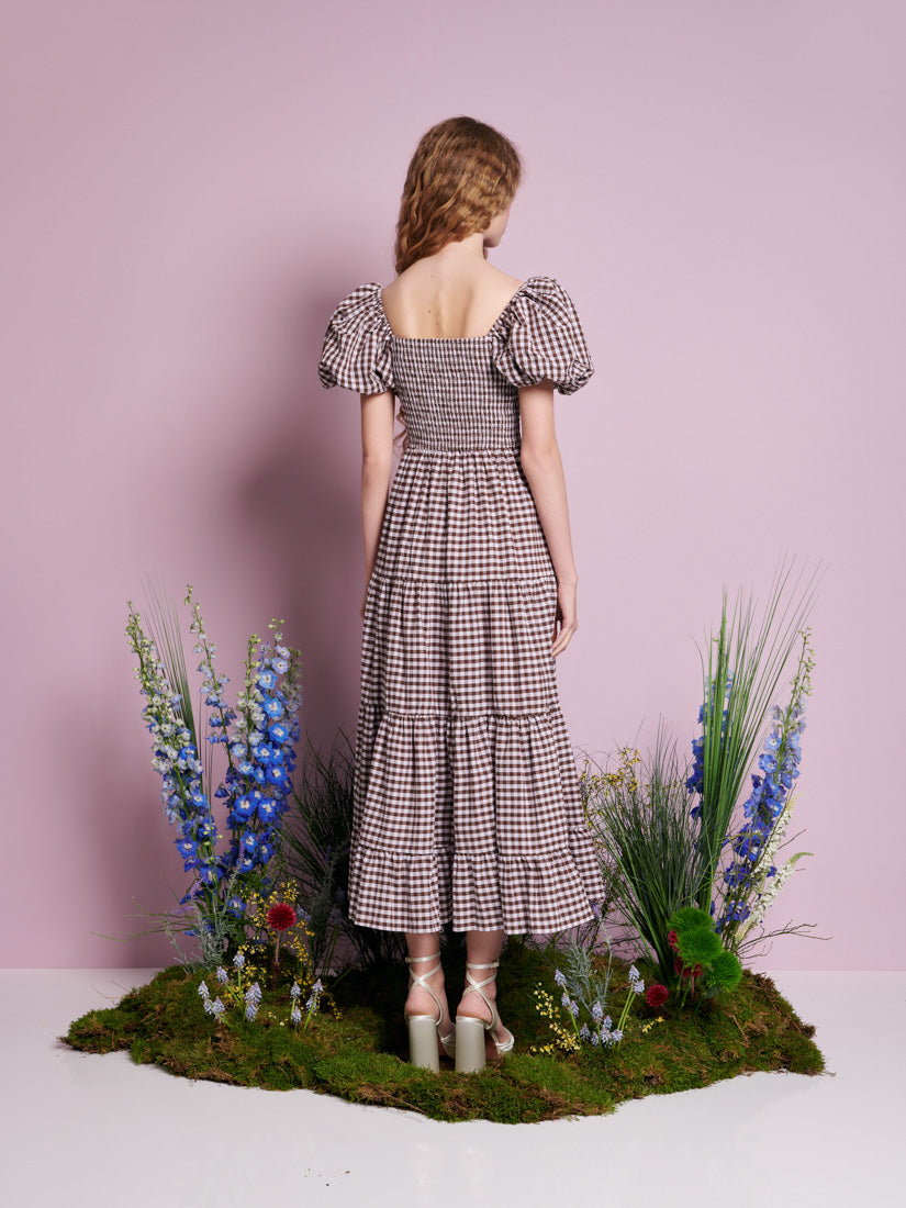 Pollen Gingham Midi Dress