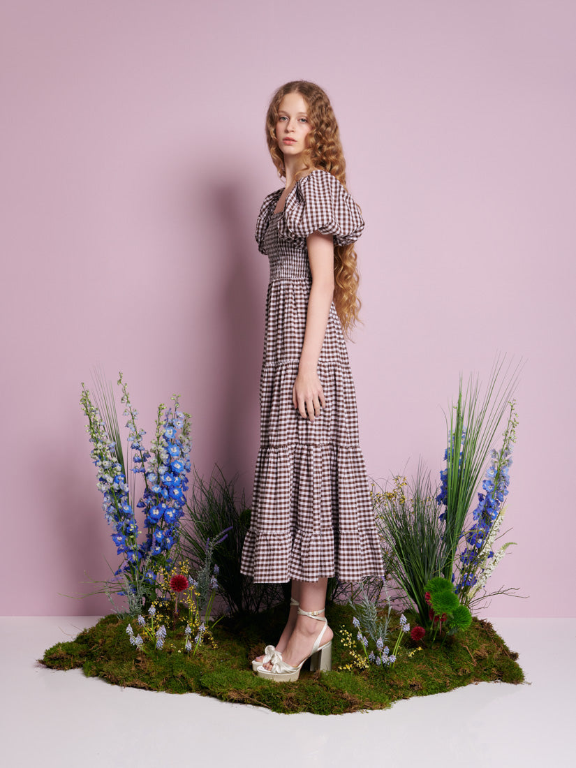 Pollen Gingham Midi Dress