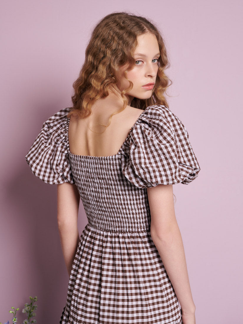 Pollen Gingham Midi Dress