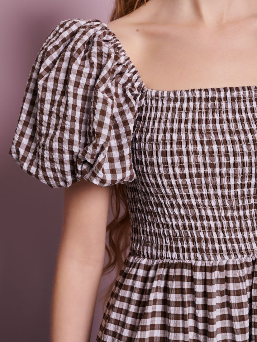 Pollen Gingham Midi Dress
